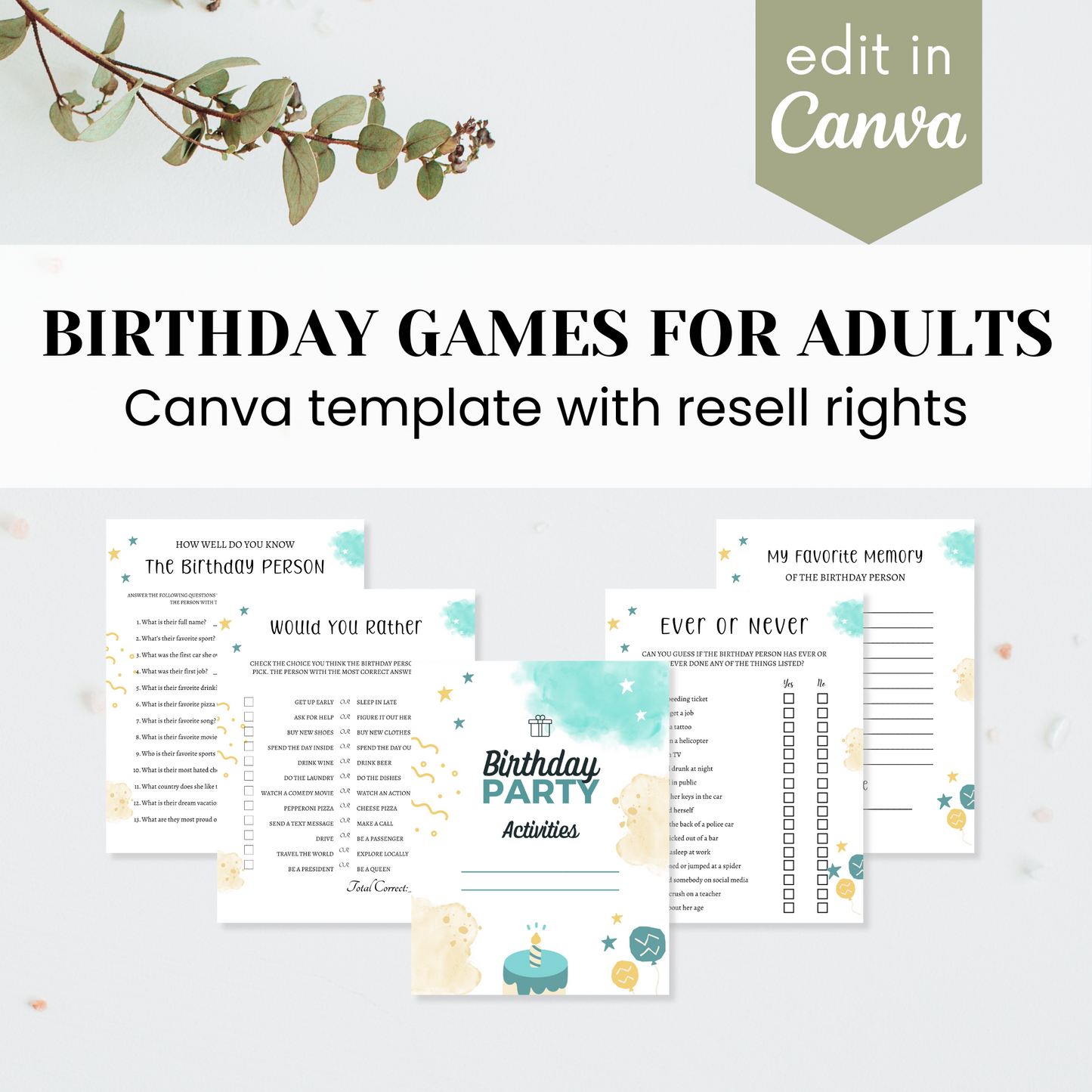 Birthday Party Games for Adults Template
