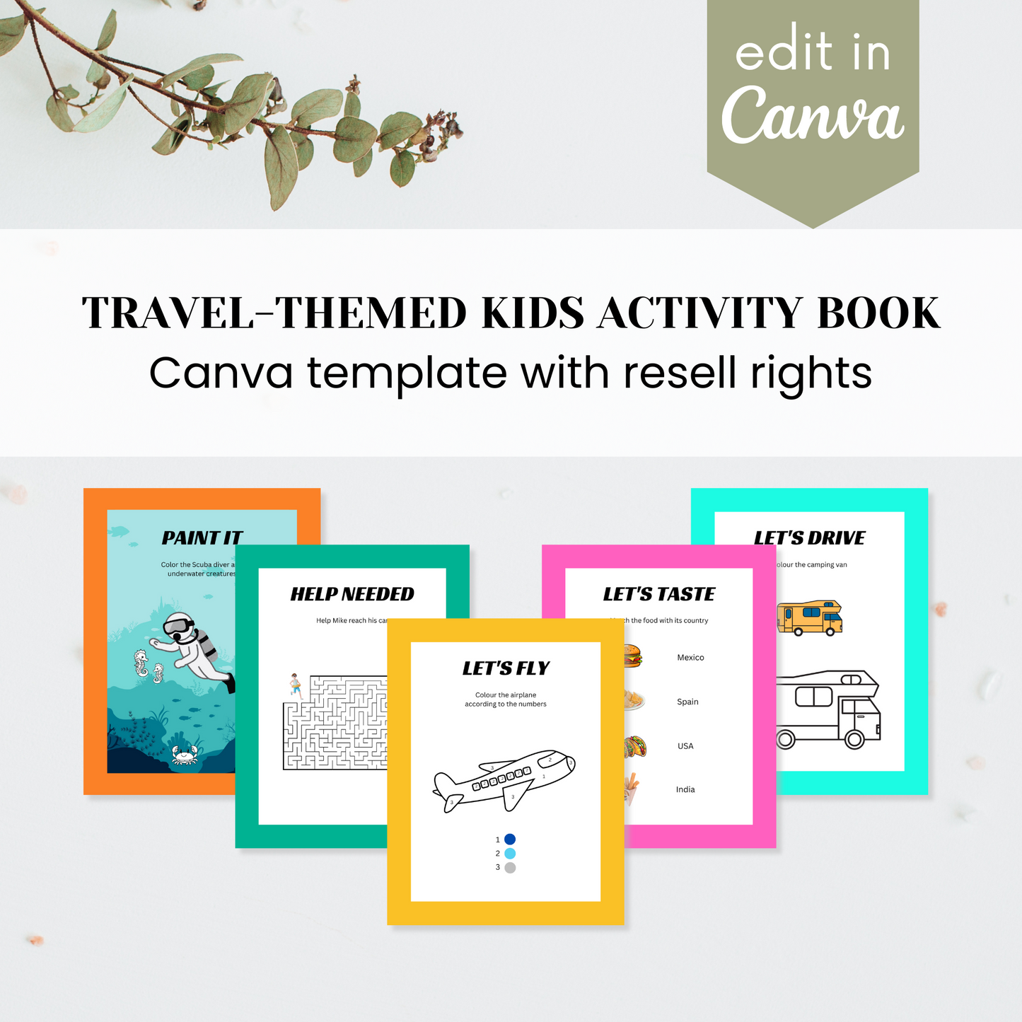 Travel-themed Kids Activity Book Template